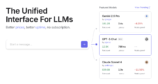 图 1: OpenRouter 网站 ([https://openrouter.ai/](https://openrouter.ai/))